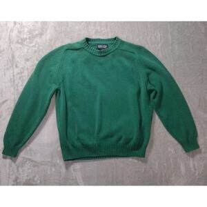 Lands' End Women's Petite L (14-16) Drifter Crew Sweater Cotton Green